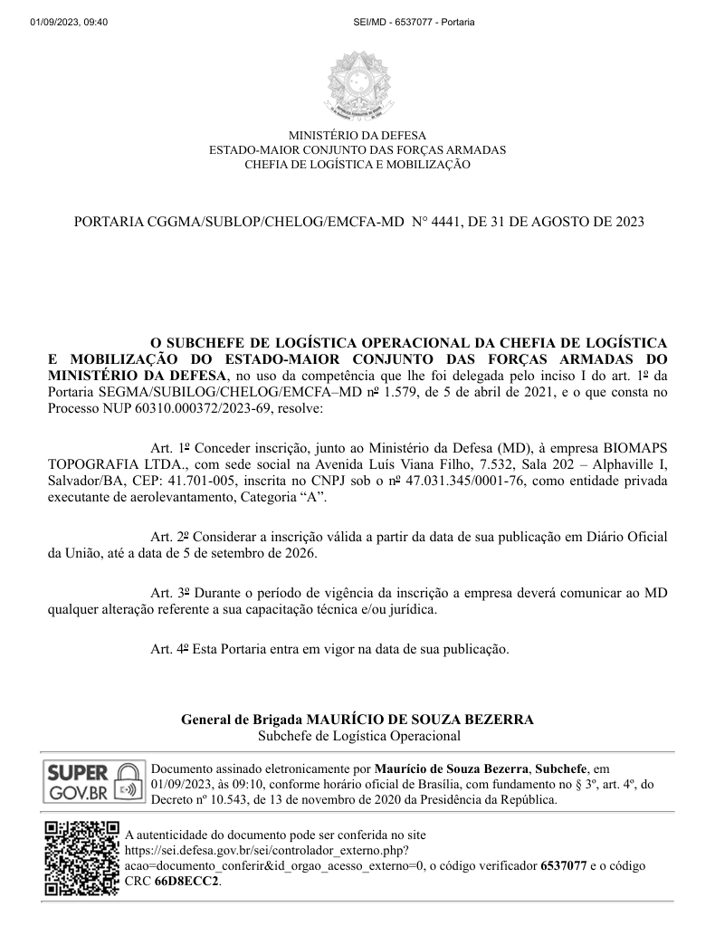 Certificado Ministério da Defesa