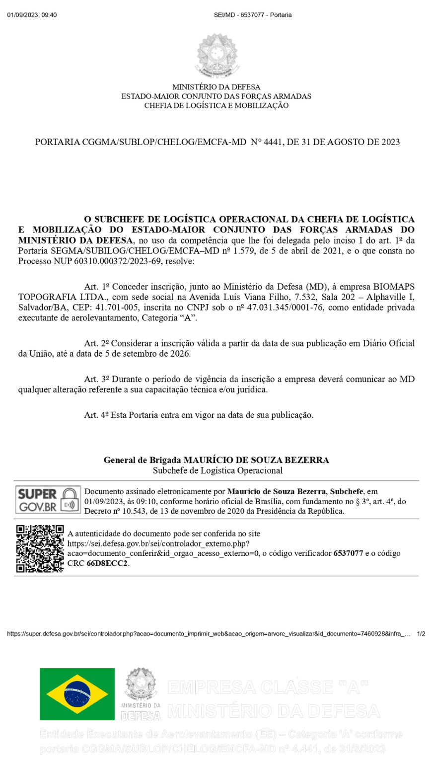 Certificado Ministério da Defesa